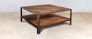 table basse carrée double plateau en bois recyclés 80cm